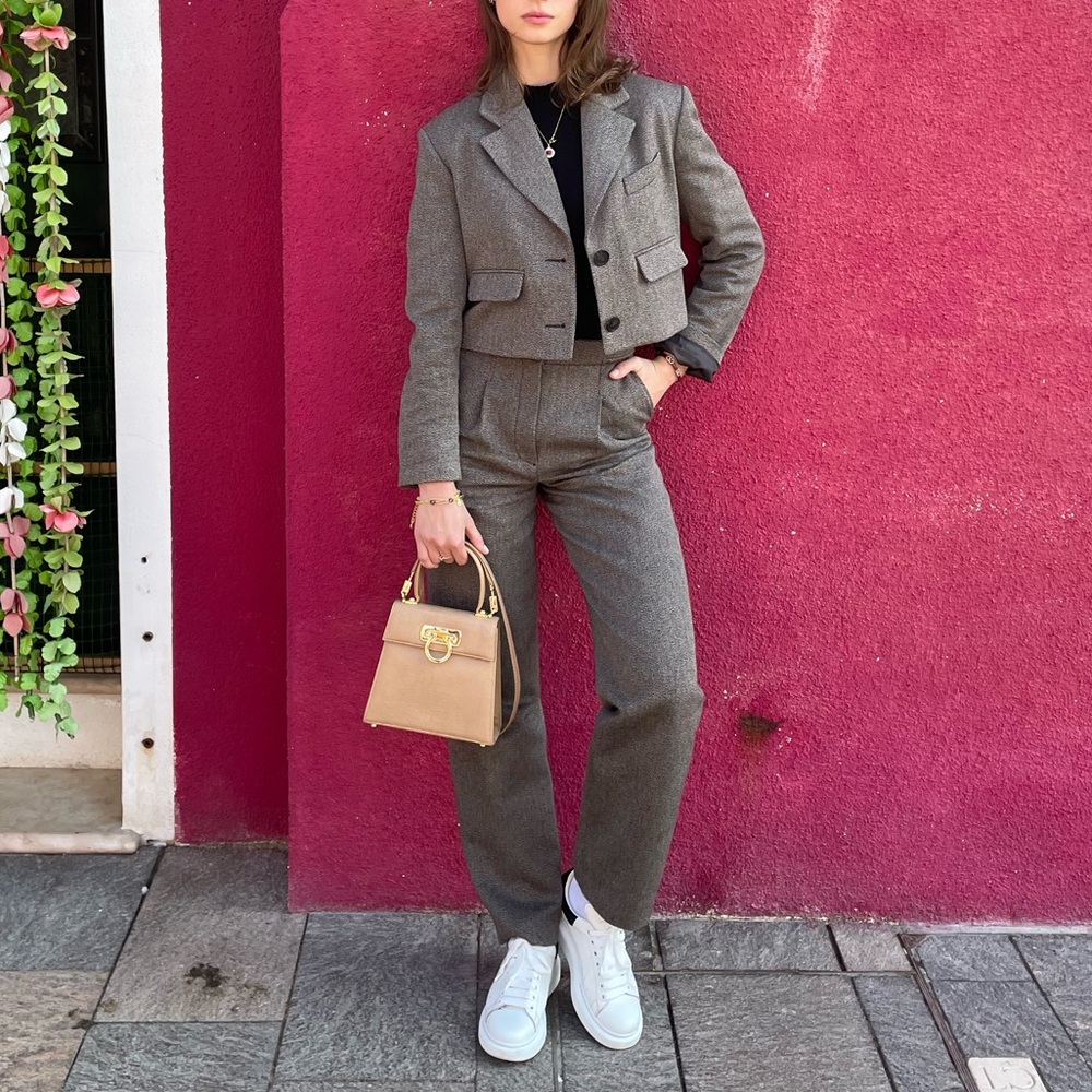Claudie Pierlot Brown Cropped Blazer and pants set